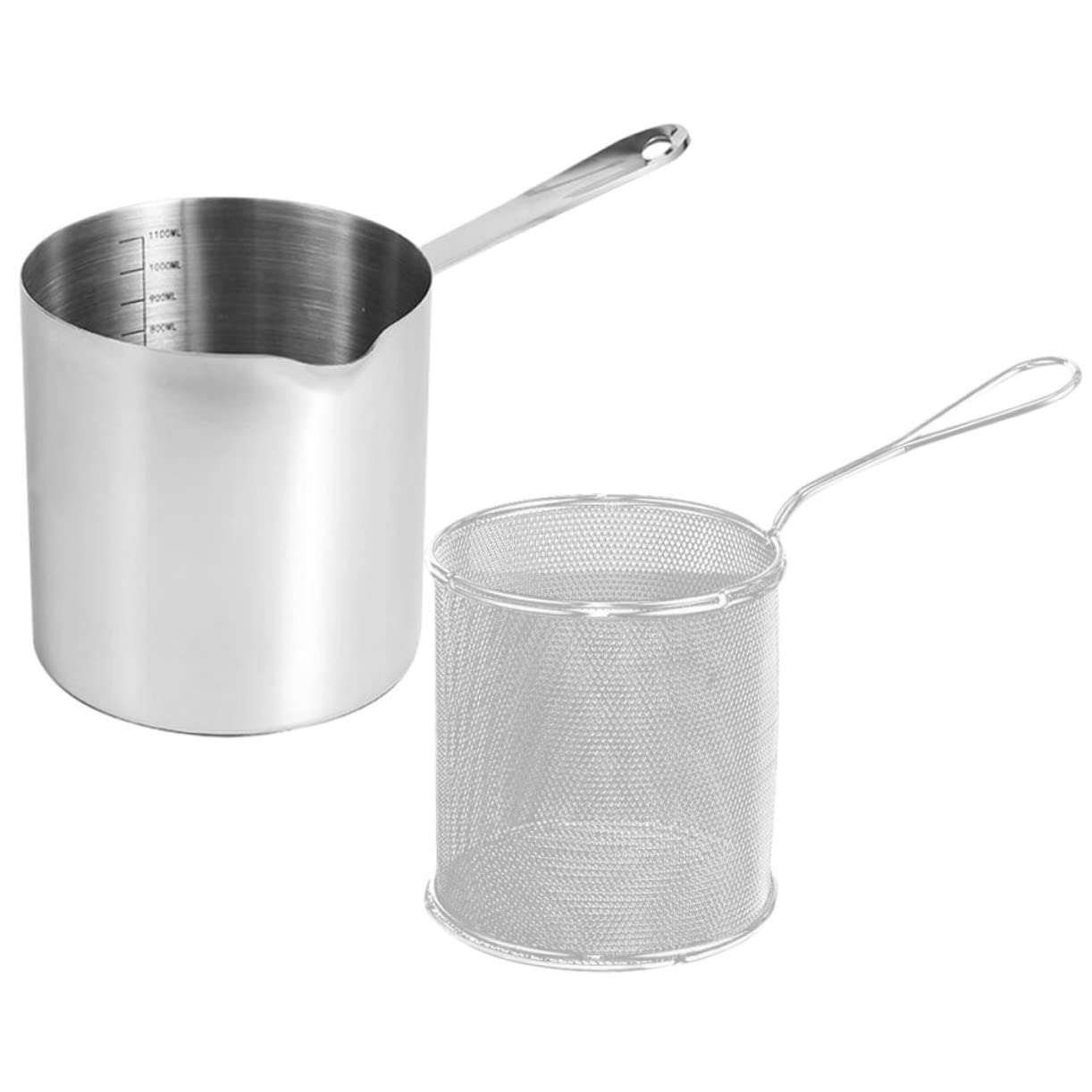 MOLUCKFU Stainless Steel Fryer Mini Basket Pot Deep Frying Pot Kitchen Oil Pan Ergonomic Handle Quick Heat Transfer Cooking