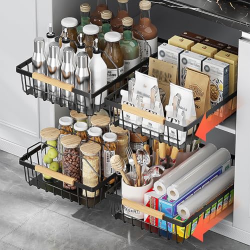 Curtainboro Pull Out Cabinet Organizer, Multifunctional Sliding Mesh Cabinet Basket, No Drill Pull Out Shelf Storage Drawer for Kitchen Bathroom Home Pantry by Curtainboro - Image 6