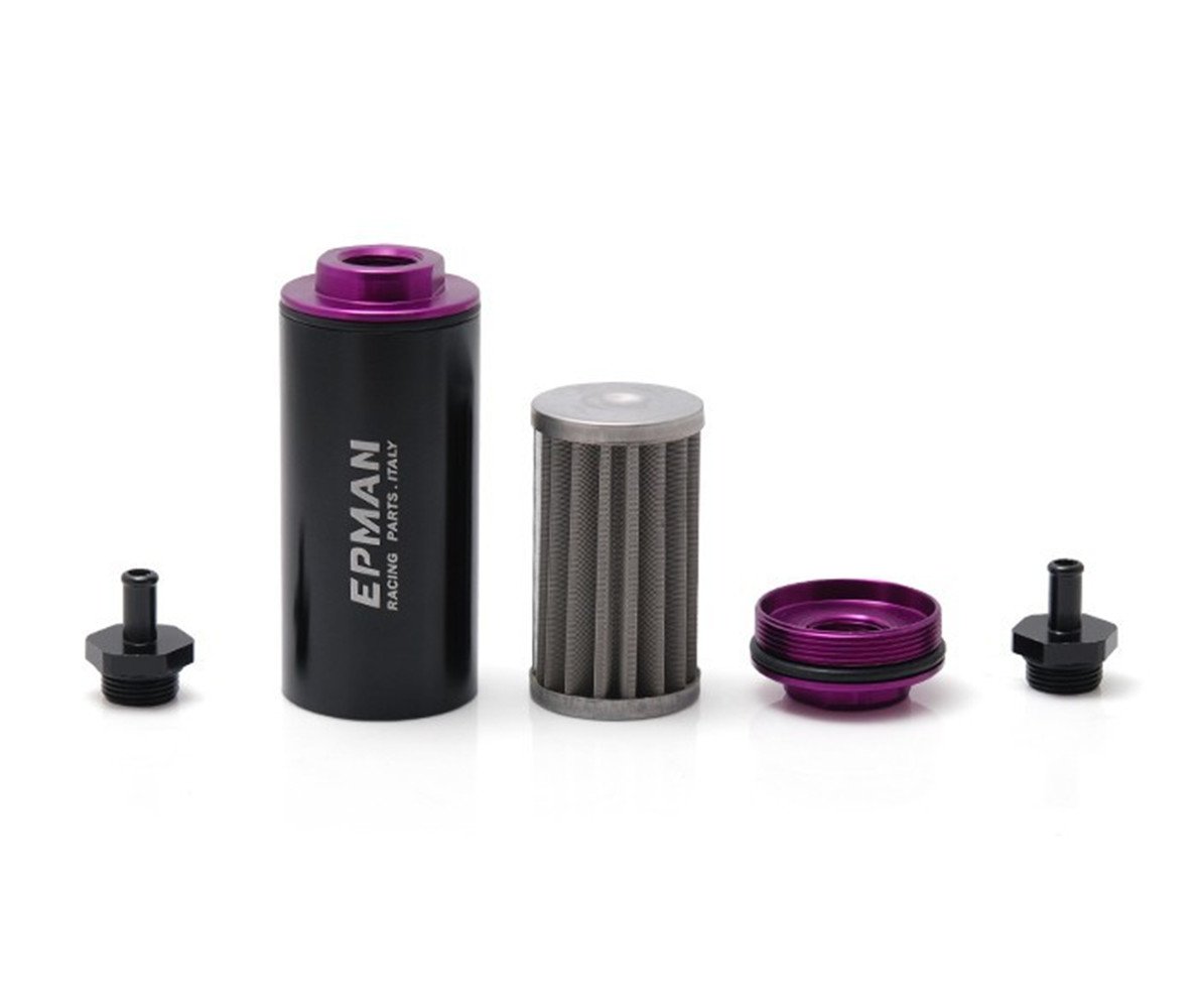 Racing Inline Aluminum Oil/Fuel Filter With AN6/AN8 Fittings – 100 Micron, Black Finish