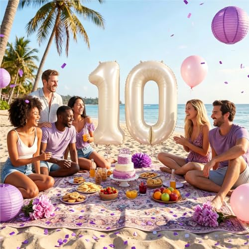 Image of Number Balloons for Birthday Decorations - 40 Inch Large Party Balloons 10, Cream Foil Number Balloons for Boys Girls, Balloons for Party Supplies