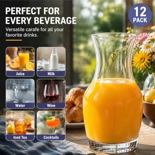 Image of Set of 12 Wine Carafe Glass, 6 Oz Single Serving Mini Decanters for Individual Pours, Small Individual Carafes for Wine, Tasting, Champagne, Juice, Bars, Restaurants (Pack of 2)