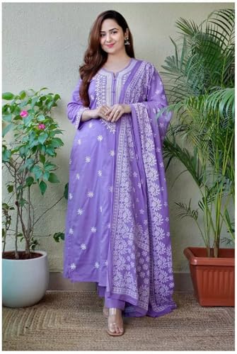 Image of Royal Export Women's Viscose Floral Embroidered Straight Kurta Pant with Dupatta Set | Kurta Sets for Women