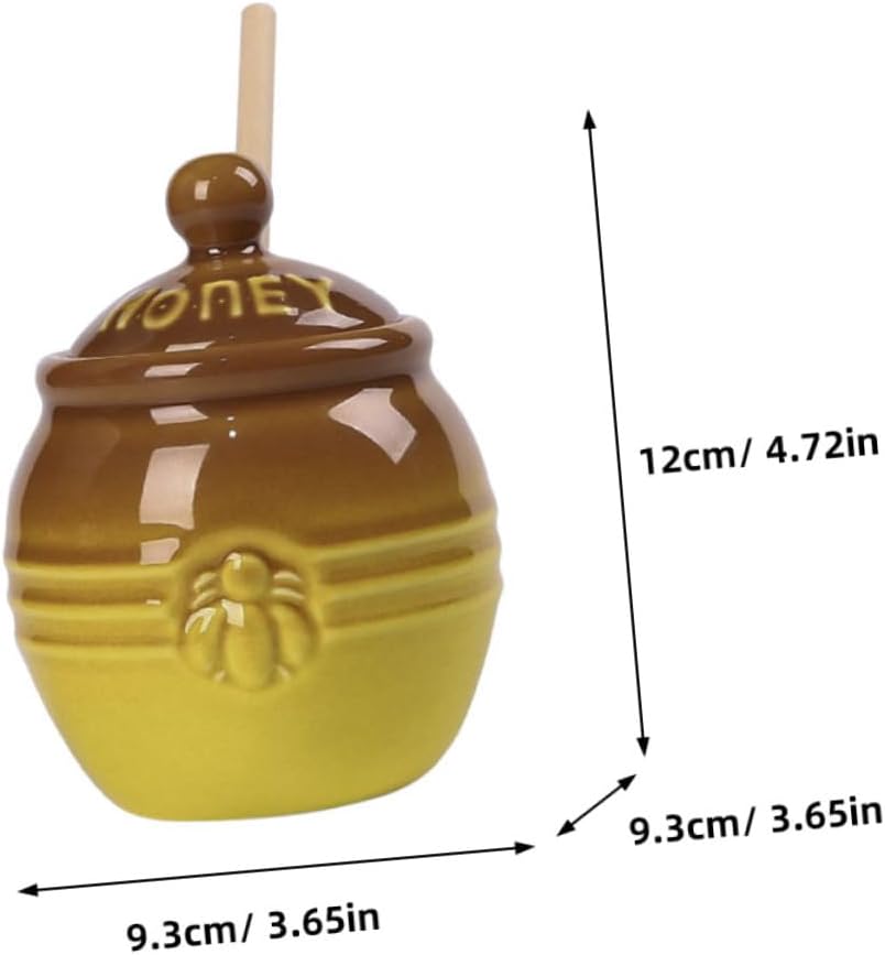 2 Set Ceramic Honey Storage Jars with Wooden Dipper Stick and Lid Compact Kitchen Syrup Pots for Honey Jam and Syrup Freshness-sealing Containers for Countertop Cabinet Use