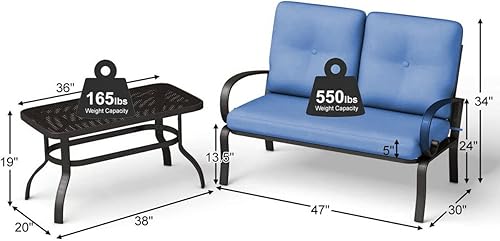 Miniatura 5 de SDGH - Juego de 2 muebles de mesa de centro con cojines para patio mesa de centro de sofá biplaza azul