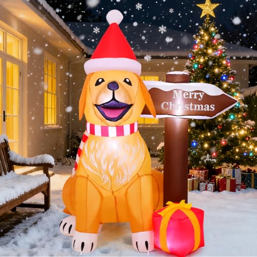 Adorable Golden Retriever Christmas Inflatable for Yard