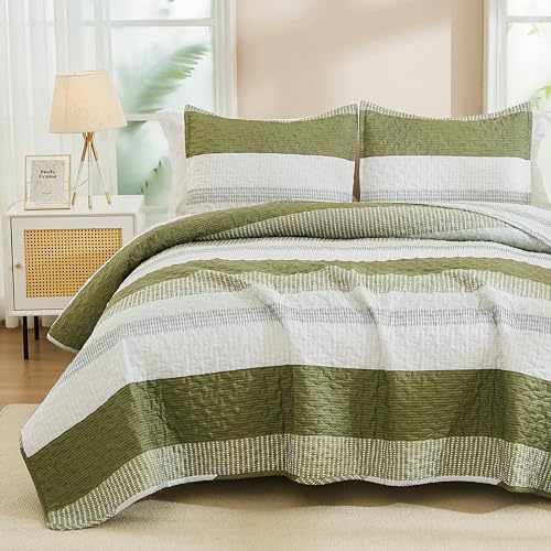 Image of Andency King Size Quilt Set Olive, 3 Pcs Bedspreads & Coverlets