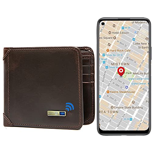 Smart Anti-Lost Bluetooth GPS Position Record Bifold Cowhide Leather Tracker Men Wallets