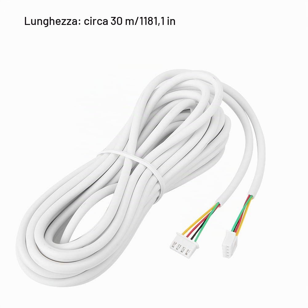 Cavo per videocitofono, a 4 conduttori Cavo in rame flessibile rotondo 30 m 0,3 mm² per videocitofono, con 2 connettori per cavo di ricambio