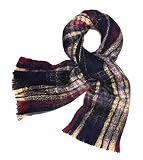 Tory Burch Women's Brushed Shetland Plaid Merino Wool Rectangle Scarf, Navy Blue/Multi, Medium