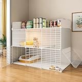 FDSDEFEN 2-Tier White Cat Cage Indoor DIY Playpen - Detachable Metal Wire Kennels Enclosure (2-Tier White)