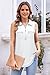 Bulotus Tank Top for Women Travel Holiday Casual Blouses Eyelet Sleeveless Collared Shirts Zipper Button Up Long Tunics for Jeans Juniors Clothes Vacation Summer Trendy White L