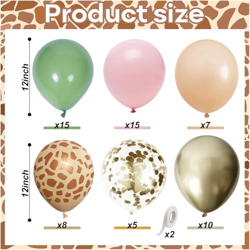 Image of Pink Jungle Safari Balloons, 60PCS Sage Green Pastel Pink Gold Balloon, Light Pink Cream Beige Balloon with Animal Print for Girls Birthday Baby Shower Wild One Giraffe Party Decorations Supplies