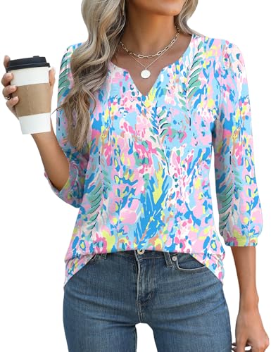 LUYAA 3/4 Length Sleeve Womens Tops Dressy Casual V-Neck Puff Sleeve Blouses Business Work Tunic Shirt S-XXL2