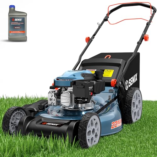SENIX 22' Self-Propelled Gas Lawn Mower, Gas Powered Lawn Mower,170cc 4-Cycle Engine, Easy Start, 3-in-1 Mulching Bagging Side Discharge, 6 Cutting Height(1.25” - 4”), Durable Steel Deck,Foldable
