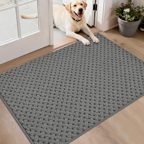 Image of BEQHAUSE Dirt Trapper Door Mat Non-Slip Entryway Rugs, 32 inch x 48 inch, Grey