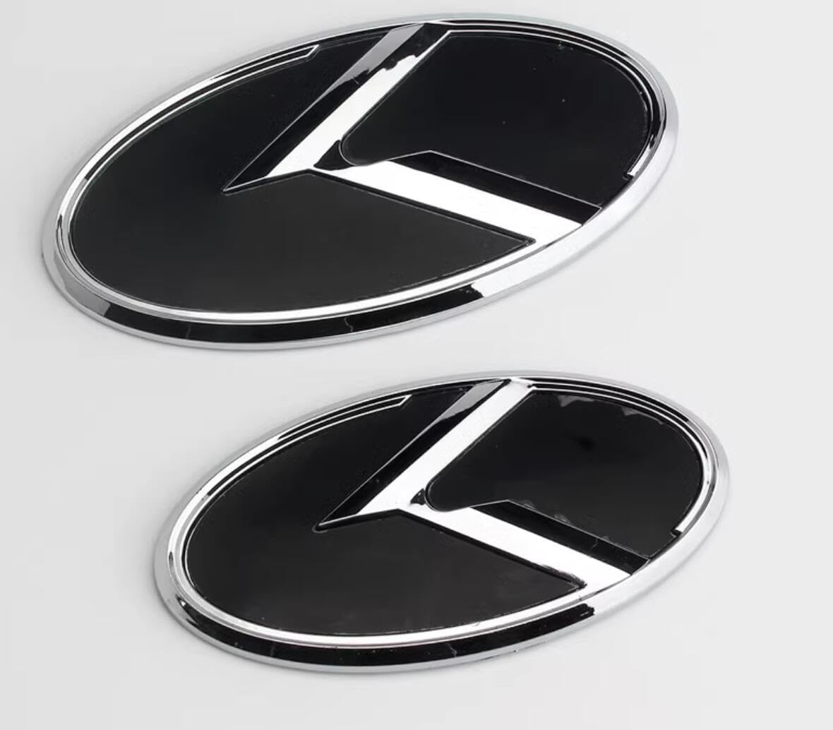 2X Black Front Hood Trunk Emblem for K Logo Badges for Forte Rio Optima (Black Chrome)
