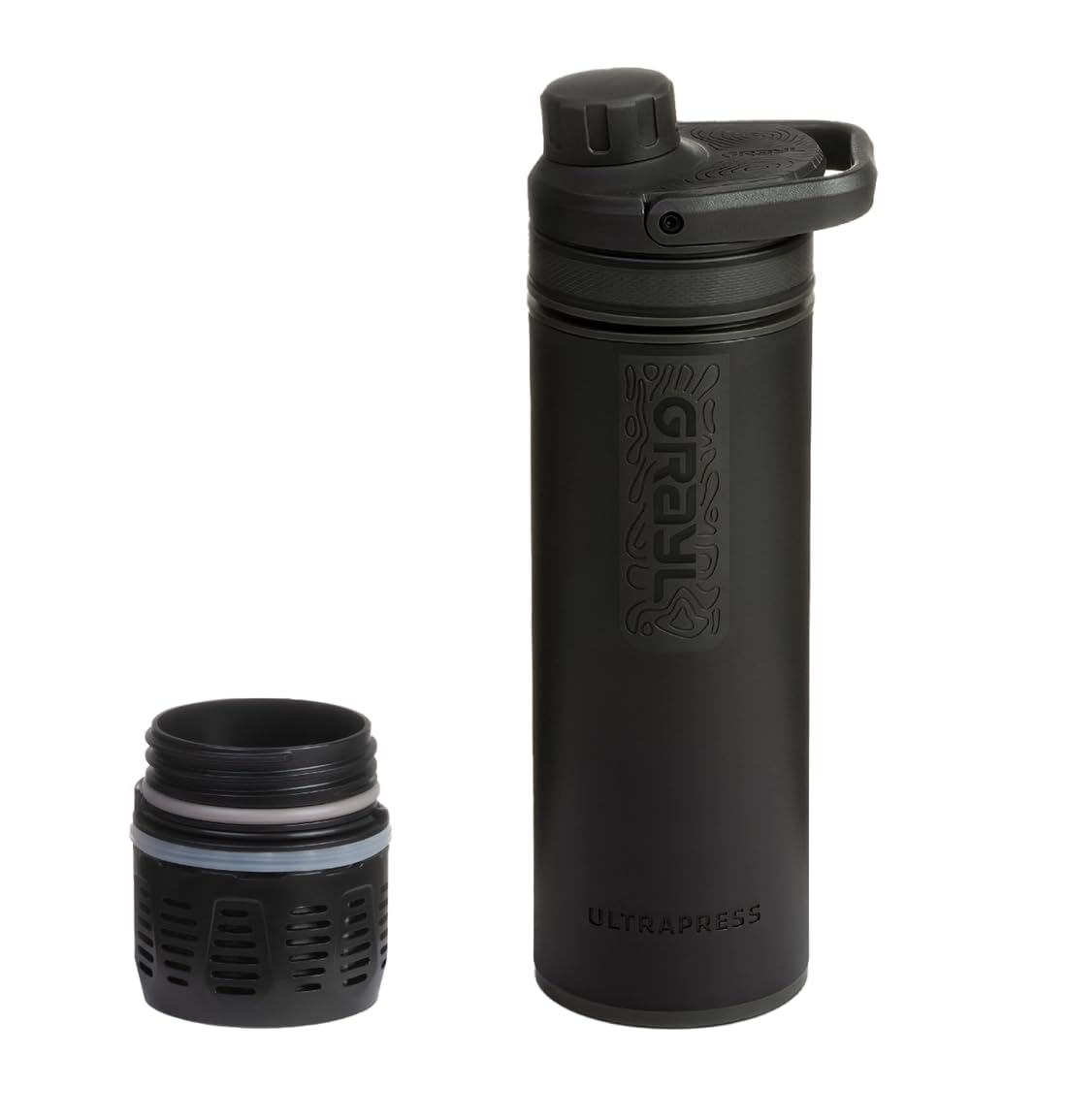 GRAYL Ultra Press PREMIUM Outdoor Wasserfilter MEGA BUNDLE mit Ersatzfilter 300L Trinkwasser Entfernt 99,99% Bakterien & Viren für Camping, Survival & Reisen - Covert Black + Black