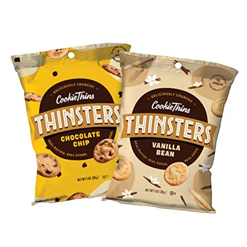 Image of THINSTERS Cookies Variety Pack, Chocolate Chip & Vanilla, 1oz (Pack Of 24), Non GMO, Peanut Free, Lunch Box, Snack Packs