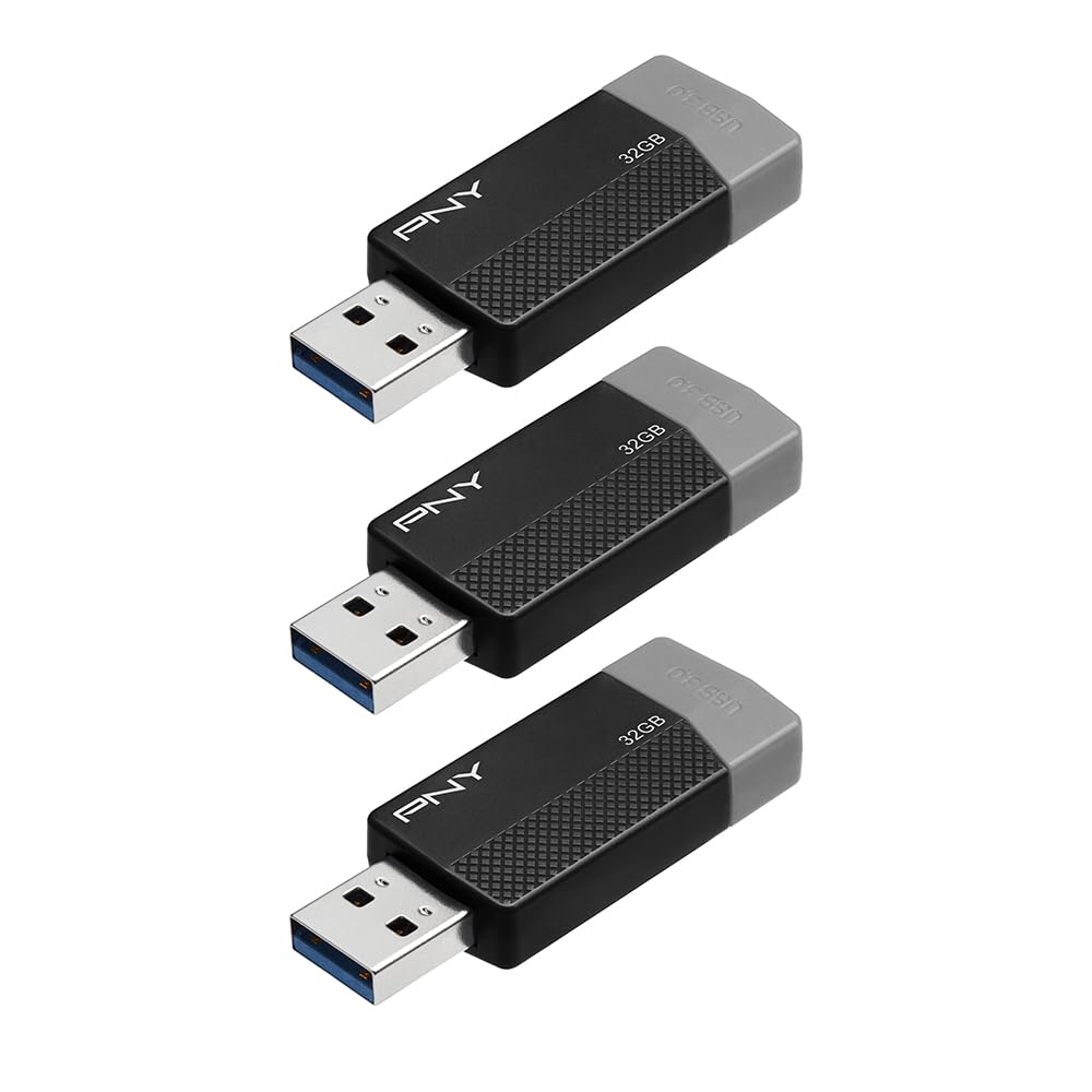 32GB PNY ODM Elite Edge USB 3.0 Flash Drive 3-Pack Black – Durable Reliable Portable Storage to Store and Transfer