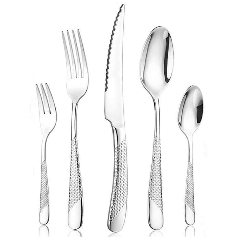 Zestaw sztućców ze srebra, 30 szt. platerowanej stali nierdzewnej, zestaw obiadowy, nóż obiadowy, widelec, zestaw sztućców dla 6 osób, złoty,Sztućce(Silver)
