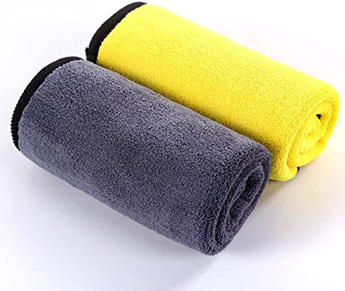 Image of Auto Hub Heavy Microfiber Cloth for Car Cleaning and Detailing, Double Sided, Extra Thick Plush Microfiber Towel Lint-Free, 800 GSM (Size 40cm x 40cm) /Pack of 2, Color: Yellow