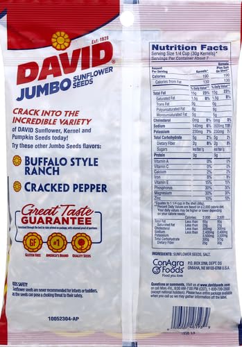 DAVID Roasted and Salted Original Jumbo Sunflower Seeds, 16 oz (Pack of 2)