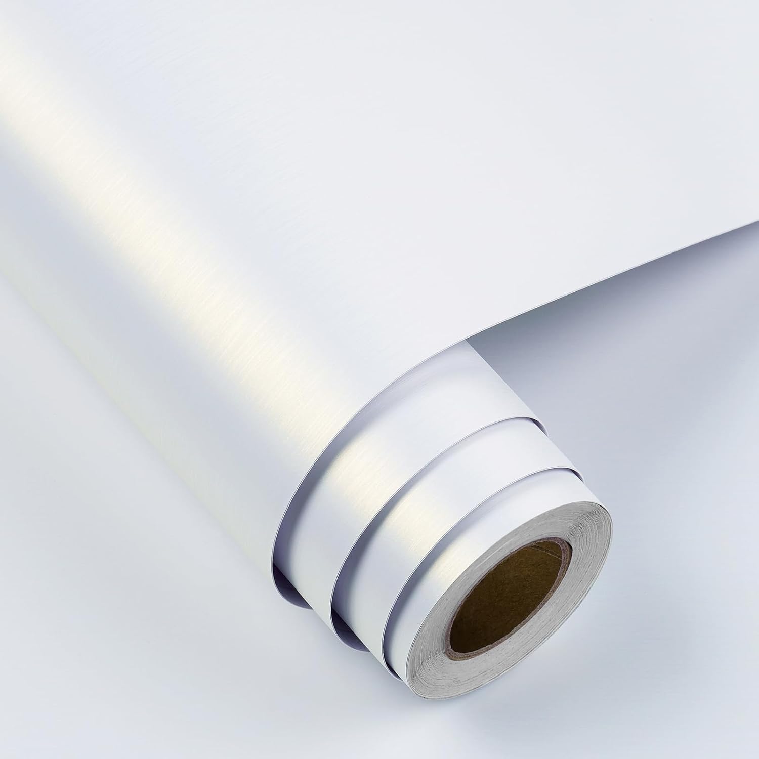 FunStick 40CM×6M Peel and Stick Wallpaper for Furniture Fridge Brushed White Stick on Wallpaper for Bedroom Bathroom Kitchen Walls Waterproof Metallic Effect White Vinyl Wrap for Kitchen Worktop Table