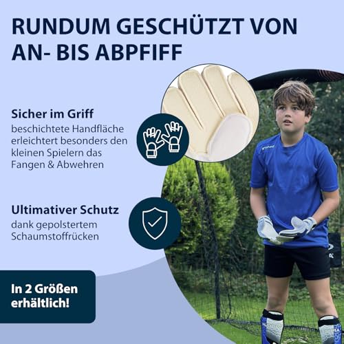HUDORA Torwarthandschuhe - Gepolsterte Fu&szlig;ball Torwarthandschuhe f&uuml;r Kinder & Jugendliche in Gr&ouml;&szlig;e S/M - Torwarthandschuhe mit Schaumstoffr&uuml;cken - Fu&szlig;ballhandschuhe mit Klettverschluss