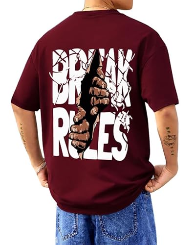 AUSK Baggy Hip-Hop T-Shirt for Men - Graphic Printed T Shirts || Oversized Men Tshirt || T-Shirts Maroon