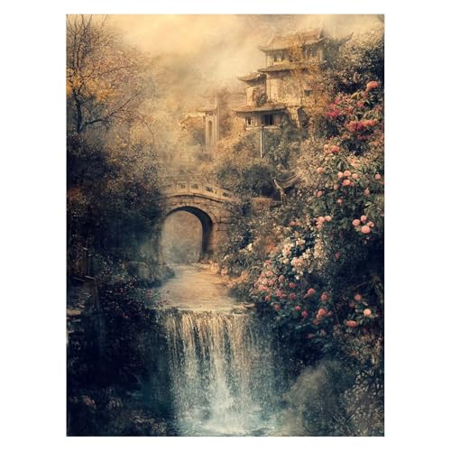 DIY 滝 数字油絵 橋 数字塗り絵画 手芸キット 95 x 70cm 絵画 インテリア 手作りキット ビッグサイズ 複数サイズ 子供 初心者 ペイントバイナンバー 画材 Painting by Numbers 適用対象そして自宅 壁飾り お歳暮誕生日プレ