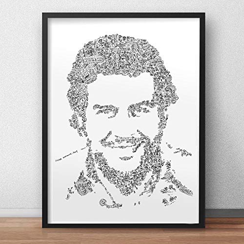 Pablo Escobar stampa con scarabocchi all'interno del ritratto | Molti dettagli su il commerciante e leader del cartello di Medellin Don Pablo | poster illustrazione in bianco nero illustrare stor