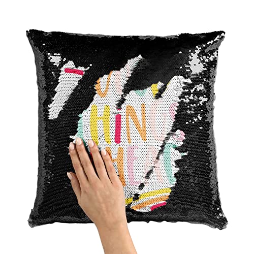 Coussin sequin noir avec message de motivation Good Things Ahead