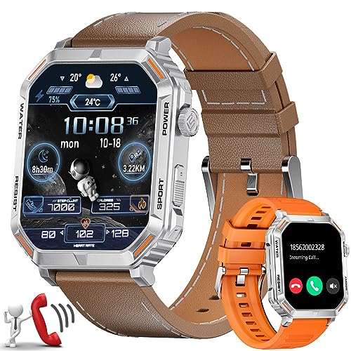 FOXBOX Smart Watch with Leather Band for Men, 1.96
