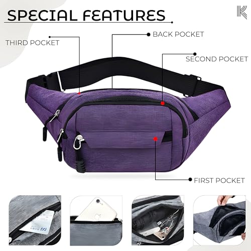 Image of Kraptick Premium Unisex Waist Bag for Men and Women - Stylish Hip Bag, Fanny Pack, Travel Money Belt (Purple)