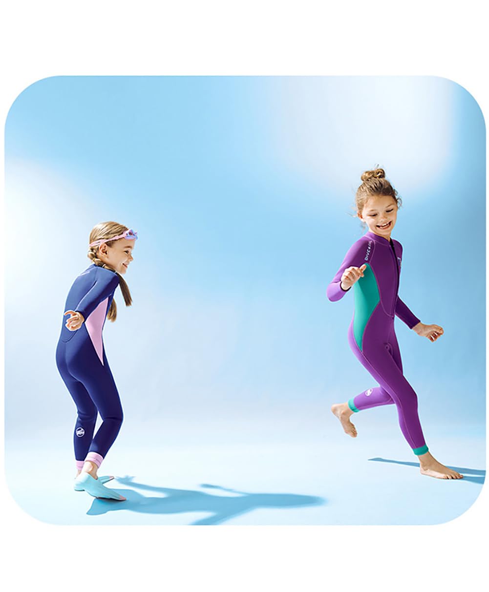 Traje de Neopreno para Niñas, Trajes de Neopreno de 2,5mm para Niños, Cremallera Frontal y Mangas Largas para el Calor en Agua Fría al Nadar, Bucear, Surfear y Hacer Snorkel