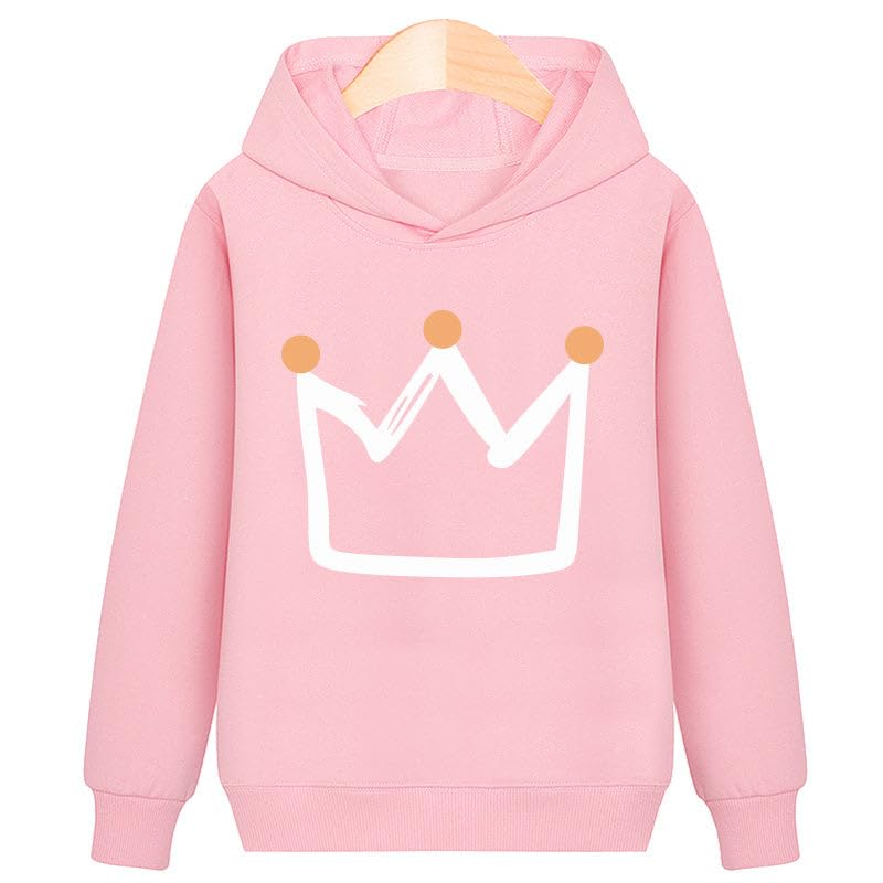 Plus Velvet Crown Hoodie Red Sweatshirt - Pink - 4 Years