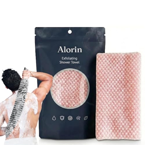Alorin Silver Towel Exfoliating Shower Towel Skin Washcloth Bath Loofah Premium Scrub Wash Cloth for Body Face Men Woman (Pink)