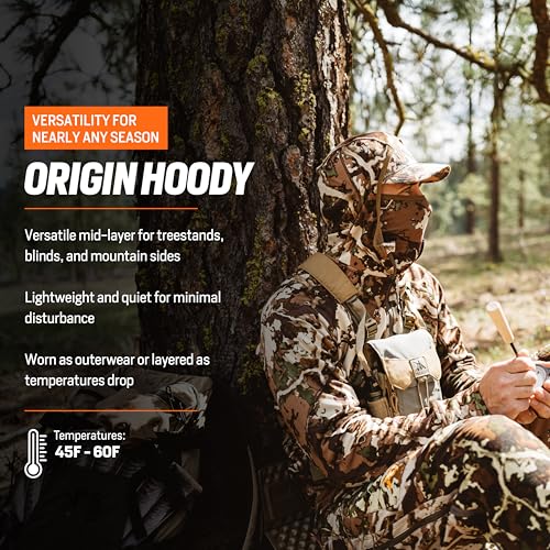First Lite Men’s Origin Hoody - Lightweight Knit Fleece Insulated Camo Hunting Pullover, Thermal Mid Layer With Face Mask3