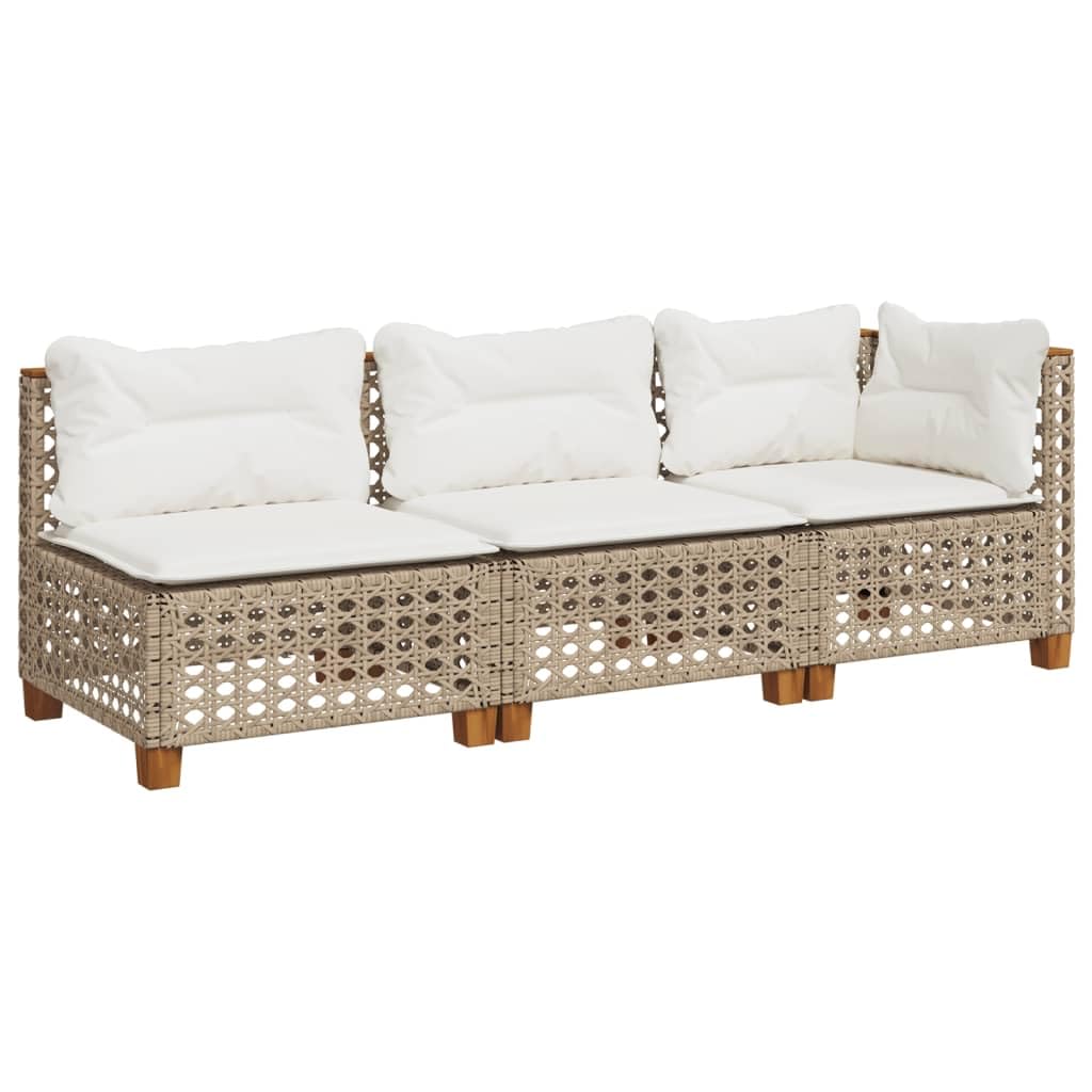 vidaxl Divano da giardino a 3 posti in polyrattan beige con cuscini - Meteo 190,5 x 63,5 x 62 cm - Comodo mobile modulare da esterno