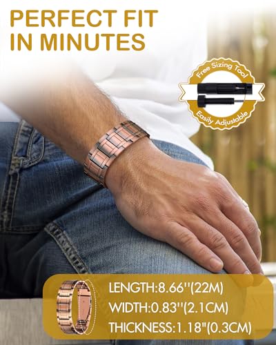 Image of Feraco Copper Magnetic Bracelets for Men,Pure Copper Jewelry Gift | 3X Strength Neodymium 57 Magnets,Powerful 3500 Gauss,Adjustable Length