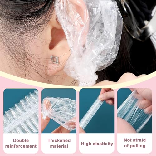 100 Stück Dusche Ohr Abdeckung, Einweg Ohrenschützer, Wasserdichte Transparente Ohrenschützer, Ohrbedeckungen mit Elastischen Bändern, für Haarfärbemittel, Baden, Spa, Friseursalon, Zuhause und Hotel