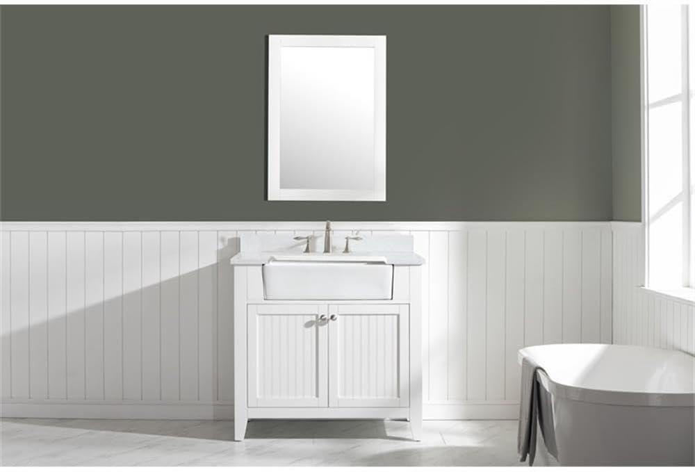 Burbank 36" Single Sink Bathroom Vanity Set in White with Quartz Top and Farmhouse Sink