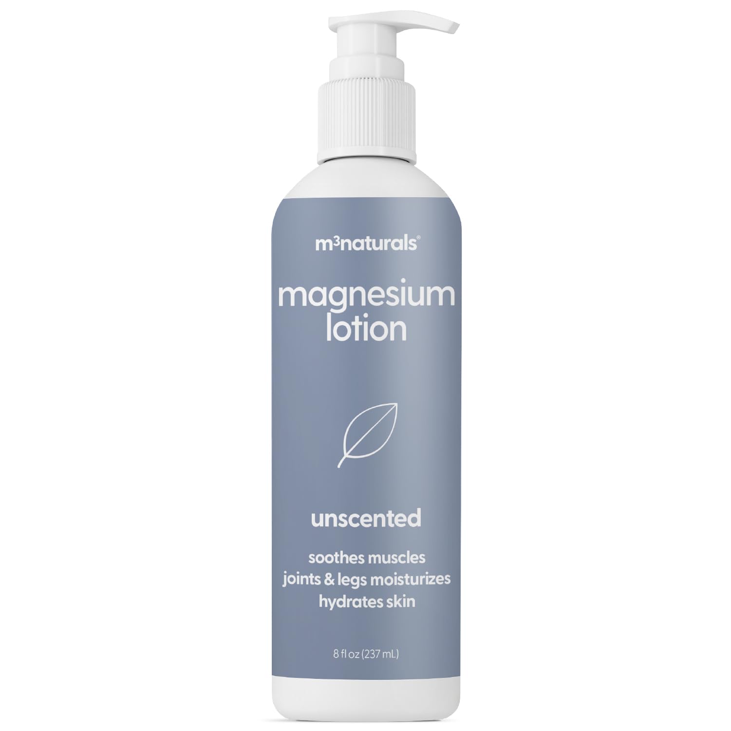 M3 Naturals Unscented Magnesium Lotion for Sleep & Leg Cramps, Suitable for Sensitive Skin, Helps with Muscle Relaxation, Soothes Tired Legs & Foot Aches and Supports Restful Nights, 8 fl oz