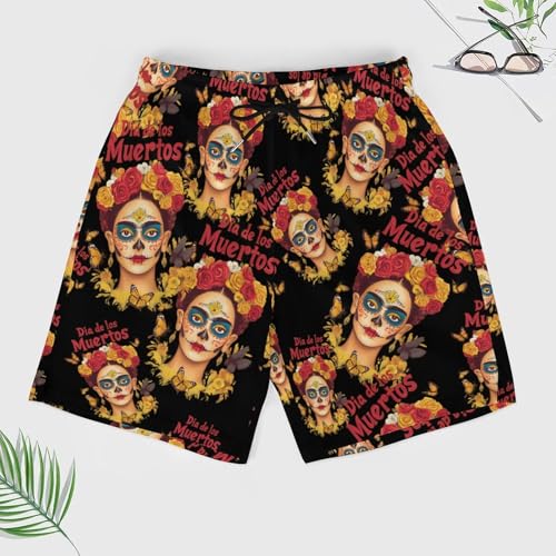 Celebrating Dia De Los Muertos Woman Beach Shorts for Men Swim Trunks Quick Dry Swim Shorts with Compression Liner Pocket3