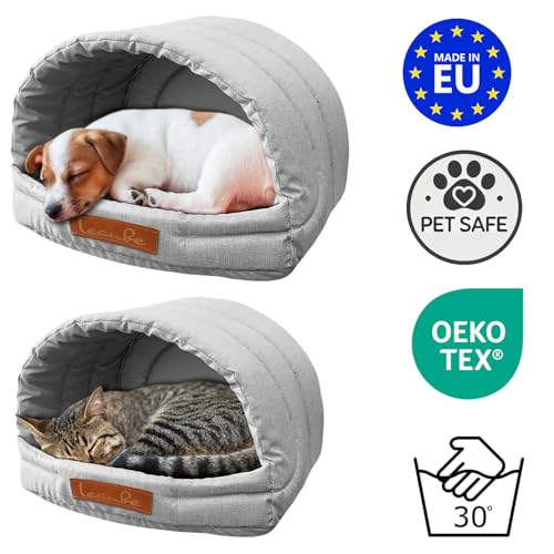 Leanbe Personalisierte Hundehütte/Hundehöhle – Kuscheliges Hundebett mit Namensgravur – Katzenhöhle & Schlafplatz für kleine und große Hunde Hundehaus (Graphit, R1:41x33x28cm)