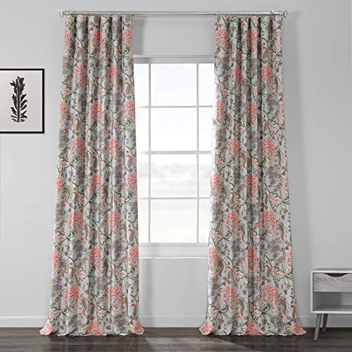 HPD Half Price Drapes BOCH-DLN1914-96 Printed Linen Textured Curtain (1 Panel), 50 X 96, Garden Party Sky Blue