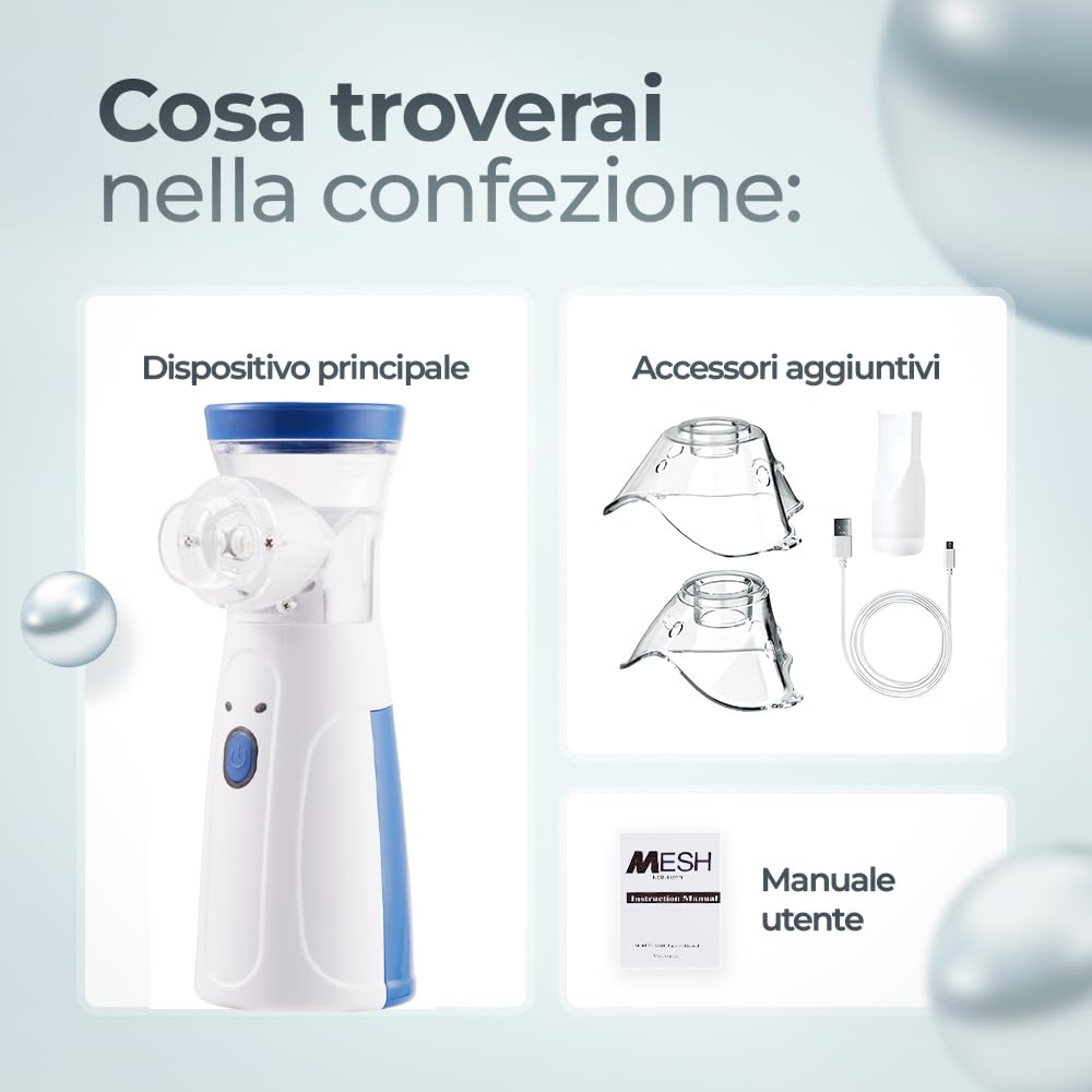 Nebulizzatore Portatile 5 ml Ricarica USB-C Silenzioso per Asma Raffreddore