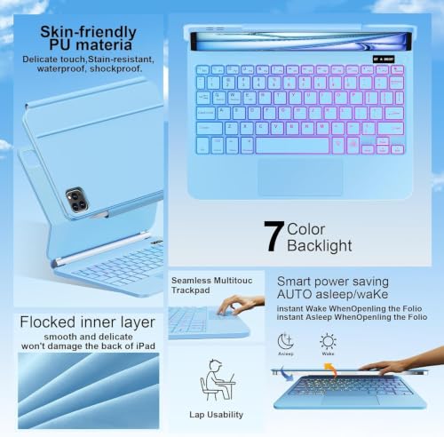 Image of Keyboard Case for iPad Air 13 inch (M4 /2026 /M3 2025 /M2, 2024),iPad Pro 12.9 inch (3 /4 /5 /6th Gen),Easy-Set Magnetic Stand- 7-Color Backlit - Removable Cases with Multi-Touch Trackpad Keyboard