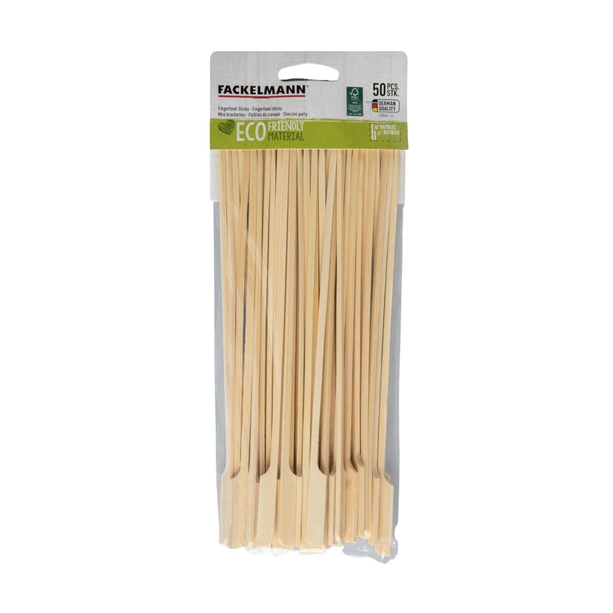 Fackelmann 50866 Lot de 50 Pics à Brochettes en Bois 25 cm, Piques à Brochettes, Pics Apéro, Bâtonnets, Bambou