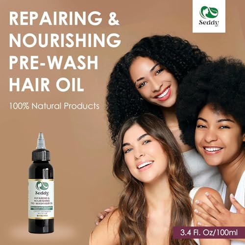 Image of Seddy Pre-Wash Nourishing Treatment Oil for Dryness, Breakage, Split Ends With Castor, Biotin, Coconut, Rosemary, Caffeine Oil, Hair Strengthening Elixir - 3.4 Fl. Oz